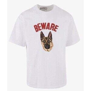 NWT - Market Studios - BEWARE Dog Graphic T-Shirt White Streetwear XL Retail $59